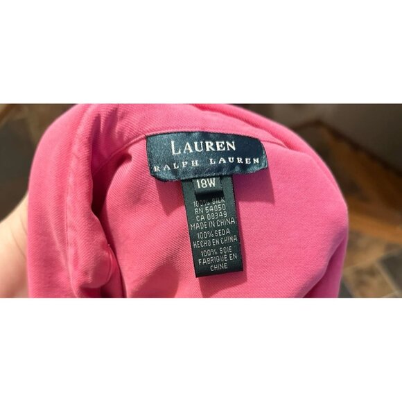 18w Lauren Ralph Lauren pink button up down long sleeved 100% silk blouse - Picture 3 of 3